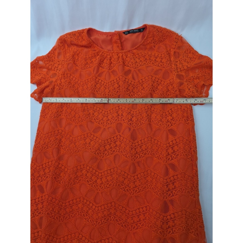ZARA Bright Orange Crochet Lace Short Sleeve Sheath Dress Size XL - Picture 9 of 15